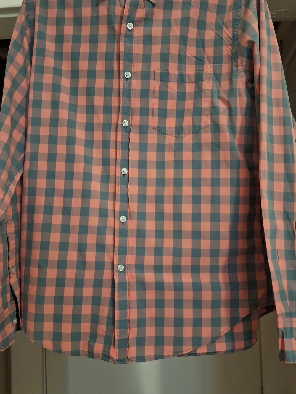 J. Crew Coral and Charcoal Check Long-Sleeve Button-Down